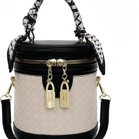 Neiman Marcus Equestrian Black and White Vegan Leather Bucket Bag - Picture 5 of 5